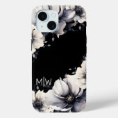 Bloemzwart-wit monogram Case-Mate iPhone case (Achterkant)