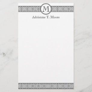 Bloemzwart wit monogram Initiaal briefpapier