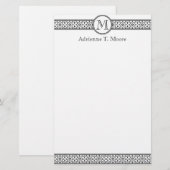 Bloemzwart wit monogram Initiaal briefpapier (Voorkant / Achterkant)