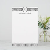 Bloemzwart wit monogram Initiaal briefpapier (Staand voorkant)