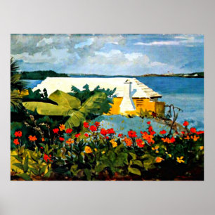 Bloertuin en -bungalow door Winslow Homer Poster