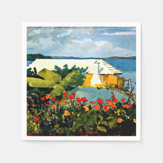 Bloertuin en -bungalow door Winslow Homer Servet (Voorkant)
