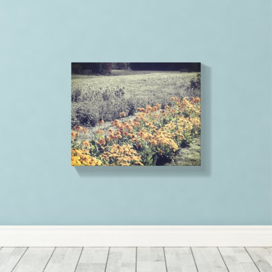 Bloertuin in zwart-wit canvas afdruk (Insitu (Houten vloer))