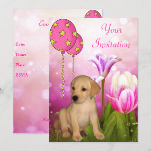 Bloesem Ballonnen & Labrador Puppy Evenement Kaart