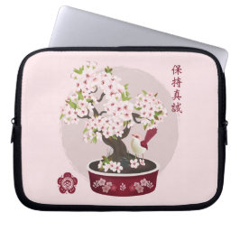 Bloesem bloemen bonsai vogel Aziatisch grafisch on Laptop Sleeve