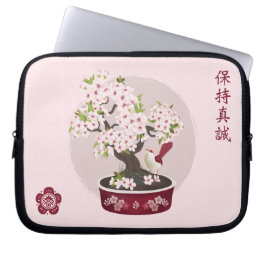 Bloesem bloemen bonsai vogel Aziatisch grafisch on Laptop Sleeve