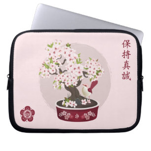 Bloesem bloemen bonsai vogel Aziatisch grafisch on Laptop Sleeve