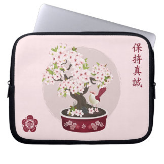 Bloesem bloemen bonsai vogel Aziatisch grafisch on Laptop Sleeve