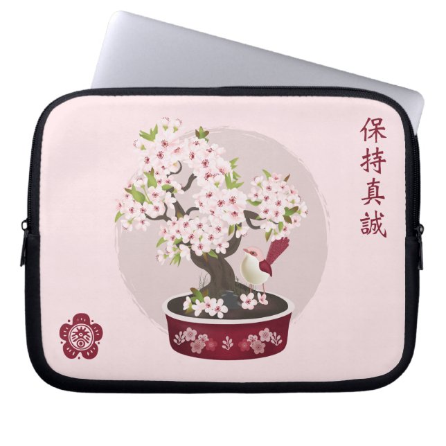 Bloesem bloemen bonsai vogel Aziatisch grafisch on Laptop Sleeve (Voorkant)