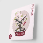 Bloesem bloemen bonsai vogel Aziatisch grafisch on Vierkante Klok (Hoek)