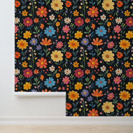 Bloesem Bloesem Patroon Krijt Tekeningen Zwart Bck Behang