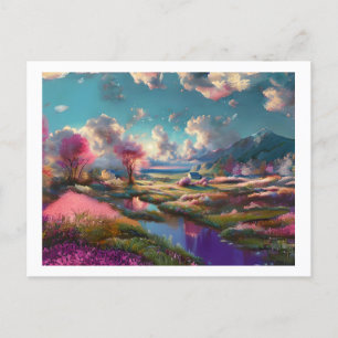 Bloesem Bomen in Landschap, Briefkaart