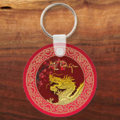 Bloesem Chinese Drakenjaar papier-gesneden Monogra Sleutelhanger (Voorkant)