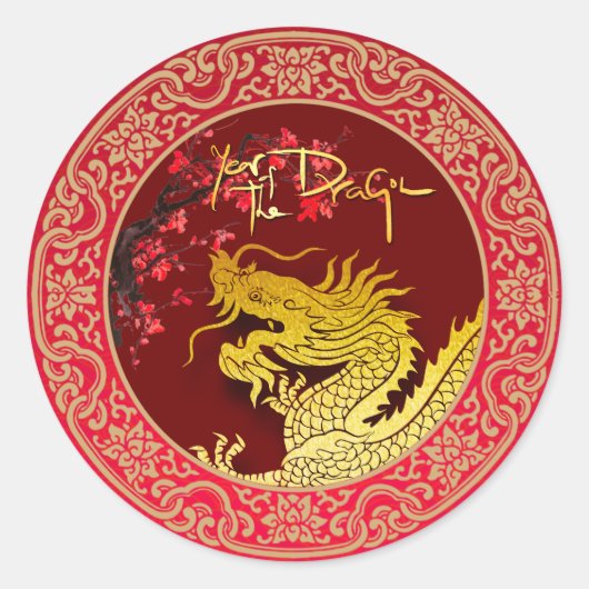 Bloesem Chinese Drakenjaar papier gesneden RS Ronde Sticker (Voorkant)