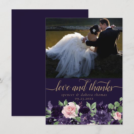 bloesem | Donker Paarse en roze foto en liefde Bedankkaart (Voorkant / Achterkant)