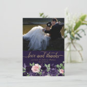 bloesem | Donker Paarse en roze foto en liefde Bedankkaart (Staand voorkant)