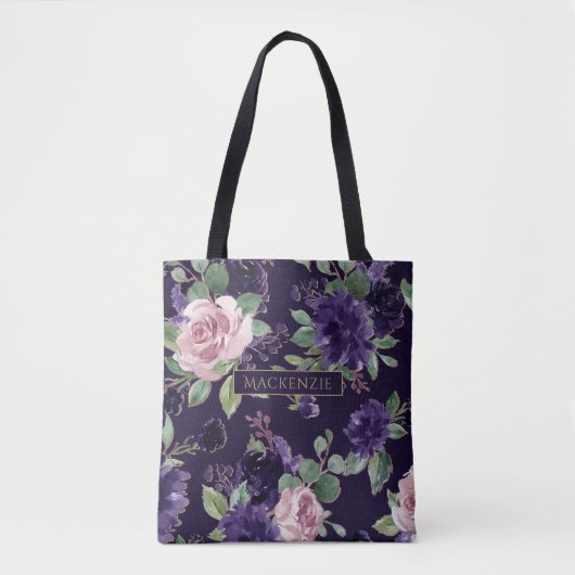 bloesem | Donker Paarse en roze rozenpatroon Tote Bag (Voorkant)