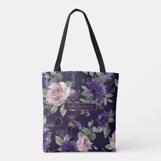bloesem | Donker Paarse en roze rozenpatroon Tote Bag (Achterkant)