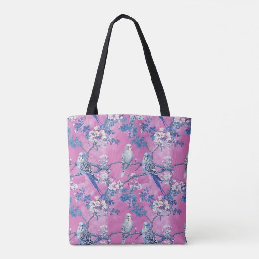 Bloesem en Budgerigar patroon Tote Bag (Achterkant)