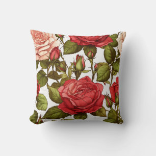 Bloesem in Serenity: Rood Rose Gedrukt Kussen