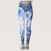 Bloesem in stijl! Chique blauwe bloemenprint Leggings (Voorkant)