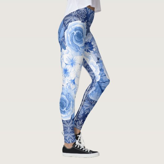 Bloesem in stijl! Chique blauwe bloemenprint Leggings (Rechts)