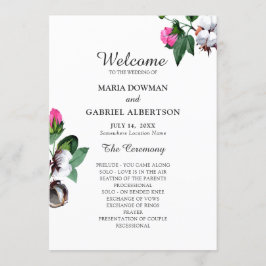 Bloesem katoenen bloem. Botanische bruiloft Programmakaart