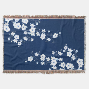Bloesem Kersenbloesem Navy Wit Klassiek Deken