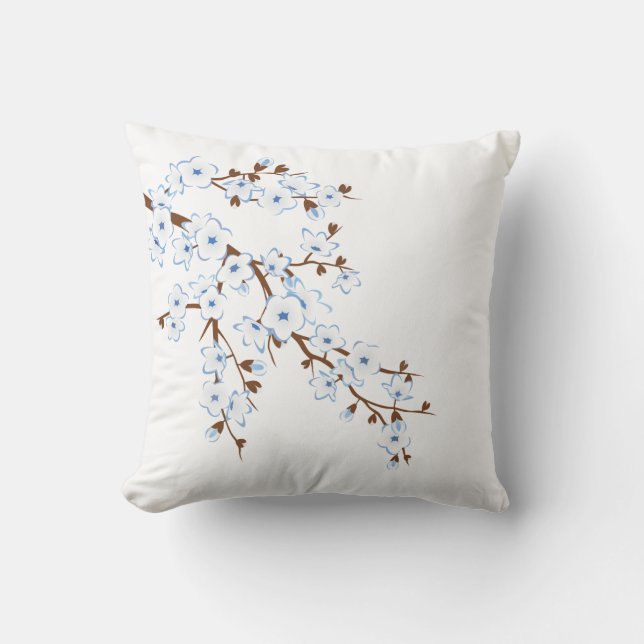 Bloesem Kersenbloesems Blauw Wit Kussen (Voorkant)