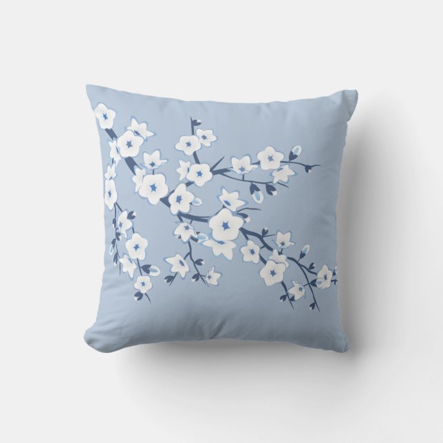 Bloesem Kersenbloesems Blauw Wit Kussen (Voorkant)