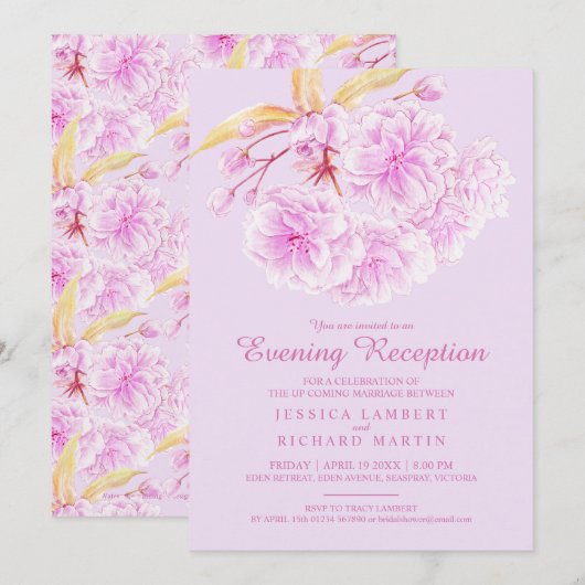 Bloesem lente licht paarse avondreceptie kaart (Voorkant / Achterkant)