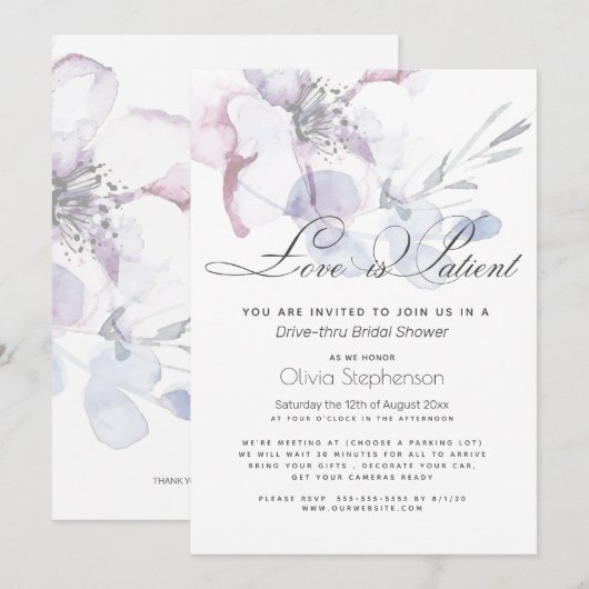 Bloesem Liefde is Geduldig  Drive Thru Bruidsuitno Kaart (Voorkant / Achterkant)