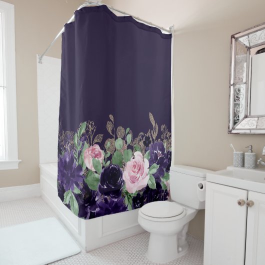 bloesem | Paarse en roze roos bloemboeket Douchegordijn (In situ)