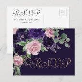 bloesem | Paarse en Roze Rose Entree RSVP Briefkaart (Voorkant / Achterkant)