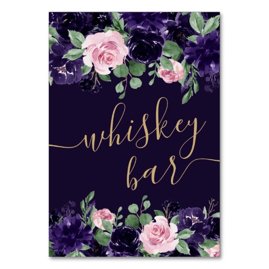 bloesem | Paarse en roze Rose Whiskey Bar Kaart (Achterkant)
