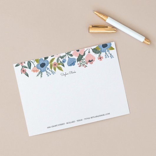  bloesem roze en blauw Floral Lijst & noten Notitiekaartje