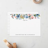  bloesem roze en blauw Floral Lijst & noten Notitiekaartje (Voorkant / Achterkant in situ)