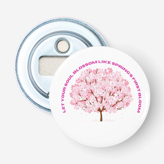 Bloesem Sereniteit – Roze Bloesem Boom Kunst Button Flesopener (Voorkant)