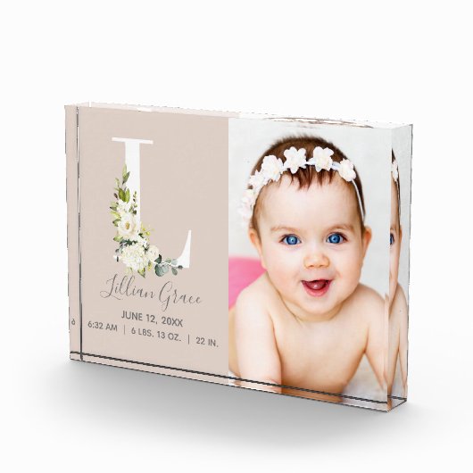 Bloesemblush letter L Photo Monogram Geboortestatu Fotoblokken (Rechts)