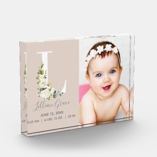 Bloesemblush letter L Photo Monogram Geboortestatu Fotoblokken (Links)