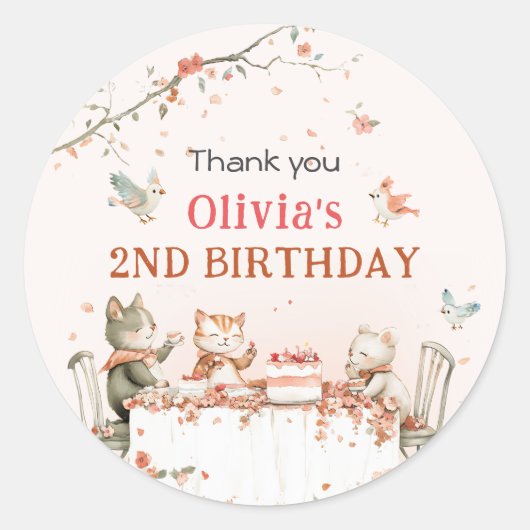 Bloesemfeest met katten ronde sticker (Voorkant)