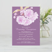 Bloesemlente donker paarse avondreceptie kaart (Staand voorkant)