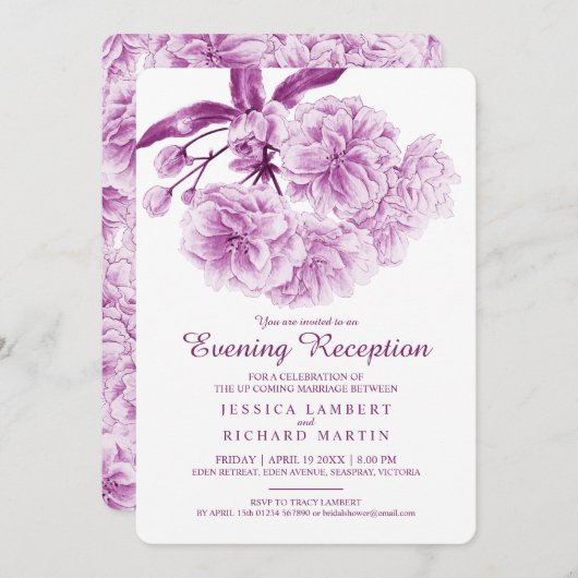 Bloesemlente paarse schemeravondreceptie kaart (Voorkant / Achterkant)