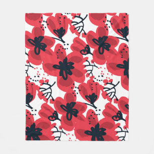 Bloesemrood: Abstract handgetekend patroon. Fleece Deken
