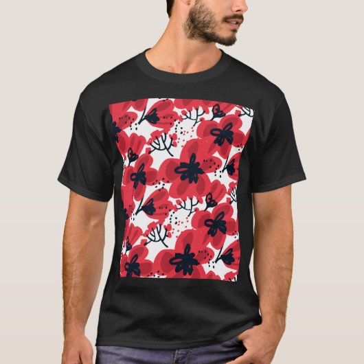 Bloesemrood: Abstract handgetekend patroon. T-shirt (Voorkant)
