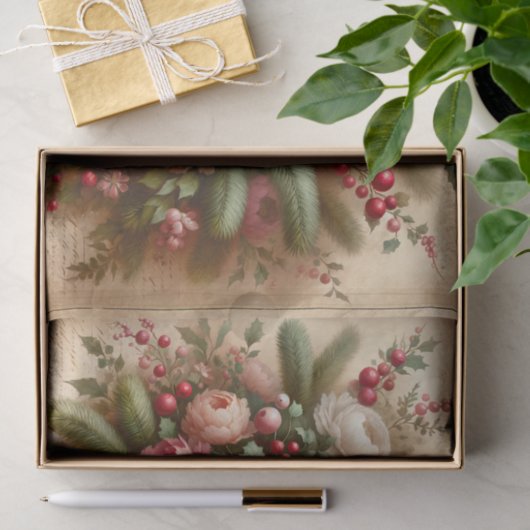  bloesems Antiek Roze & Wit Kerst Tissuepapier (Geschenk)
