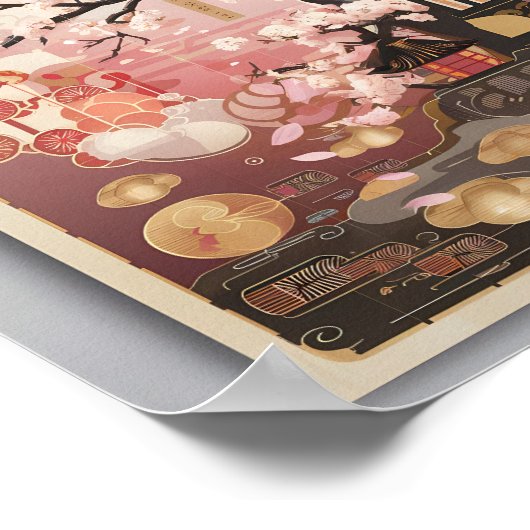 Bloesems bij zonsondergang: een rustige Japanse av Poster (Hoek)