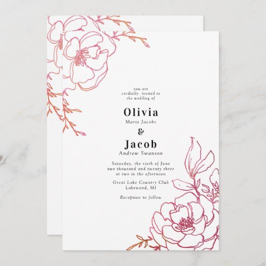 Bloesems Bloemen Bloemen Bruiloft Ontwerp Kaart (Voorkant / Achterkant)