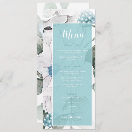 Bloesems en Bessen Bloemen Menu Blauwgroen D476 (Voorkant / Achterkant)