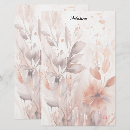 Bloesems en bladeren briefpapier (Voorkant / Achterkant)